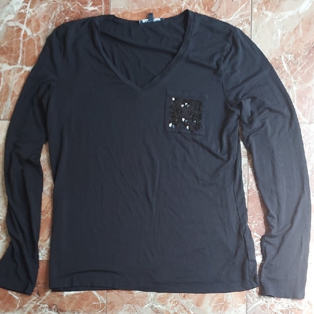 Anne Klein black sequin pocket tee